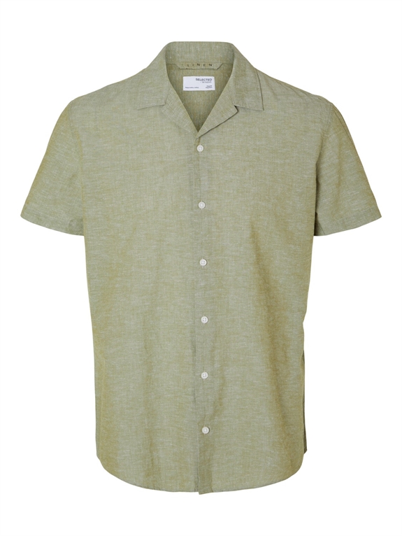 Selected Reg New Linen Shirt SS Cuba - Olive Branch