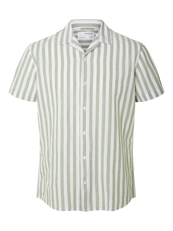 Selected Reg New Linen Shirt SS Cuba - Desert Sage/Stripe