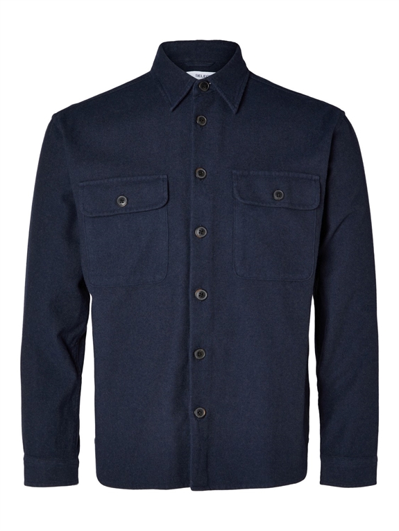 Selected Loose Mason Twill Overshirt LS - Navy Blazer