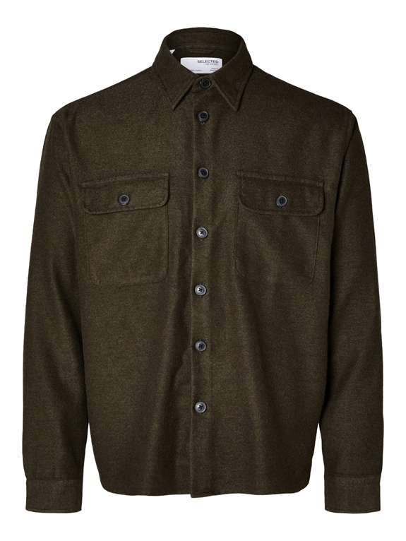 Selected Loose Mason Twill Overshirt LS - Forest Night