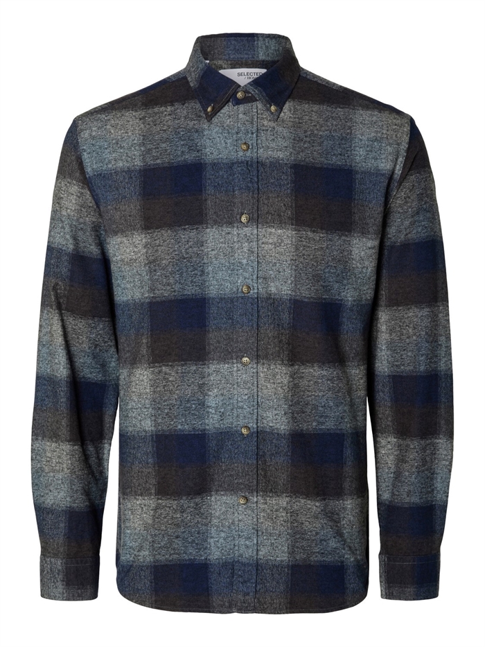 Selected Reg Robin Flannel Check Shirt - Dark Blue/Checks