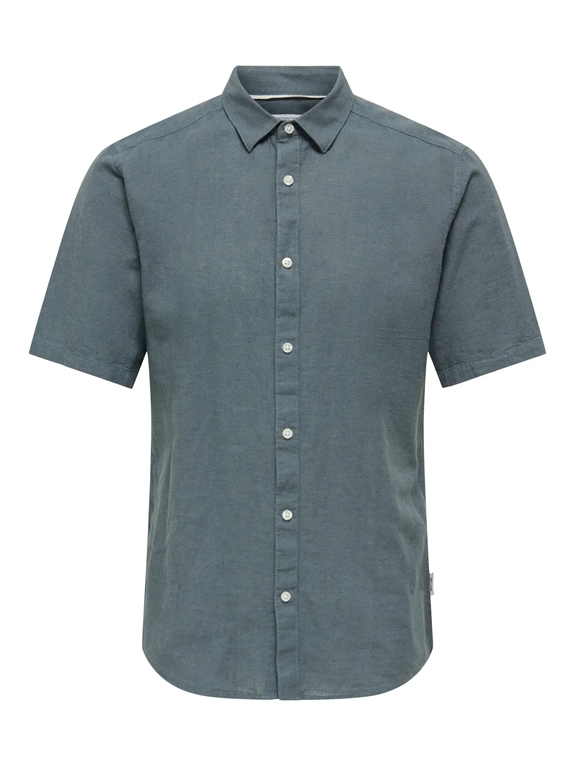 Only & Sons Caiden SS Solid Linen Shirt - Stormy Weather